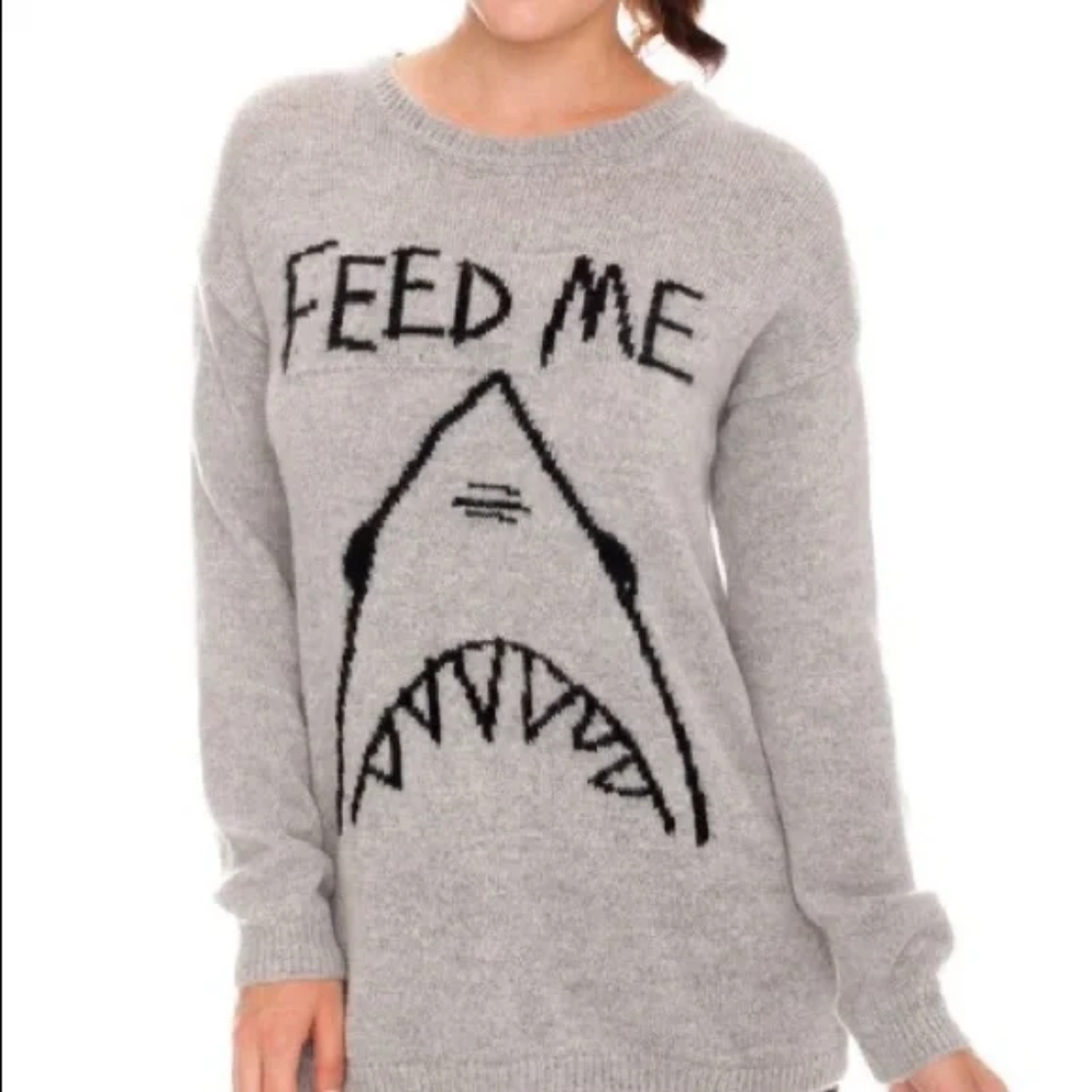 3/$15 Feed Me Forever 21 Gray Shark Knit Wool Sweater L
